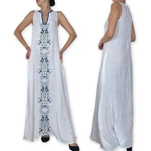 Lauren Ralph Lauren Embroidered White Sheer Flow Maxi Dress Fits M
